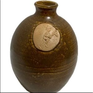 Vintage Studio Pottery Vase  yo riding Stick Horse Signed HH on Bottom
